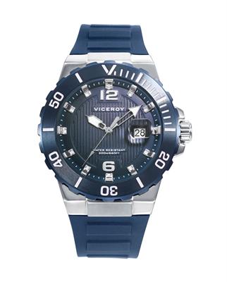 RELOJ VICEROY 45001-35 HOMBRE CAJA DE ACERO CON BISEL IP AZUL ROTATORIO Y CORREA DE SILICONA 44MM 