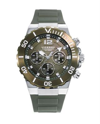 RELOJ VICEROY 45005-65 HOMBRE CAJA DE ACERO CON BISEL IP VERDE ROTATORIO Y CORREA DE SILICONA 44MM