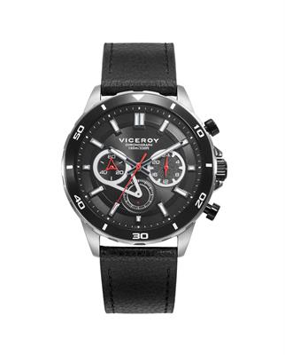 RELOJ VICEROY 46845-57 HOMBRE CAJA DE ACERO CON BISEL DE ALUMINIO NEGRO Y CORREA DE PIEL NEGRA 44MM